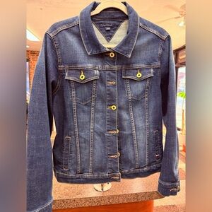 Tommy Hilfiger Dark Blue Denim Jacket with Yellow Button Accents